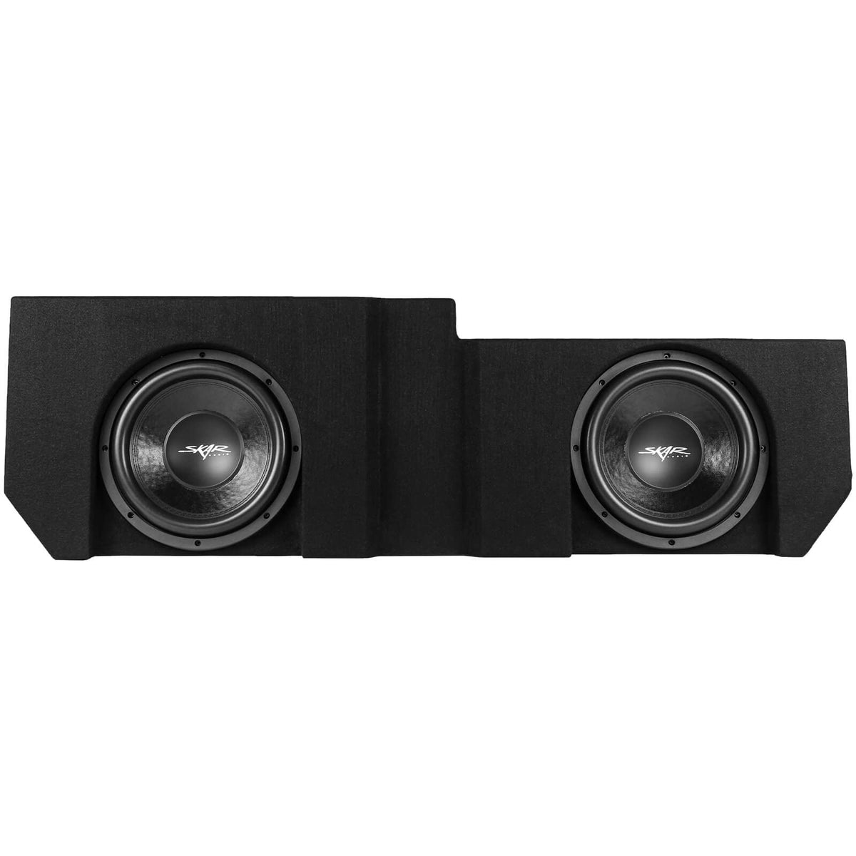 Skar Audio under-seat truck enclosure shown for Silverado/Sierra crew cab install.