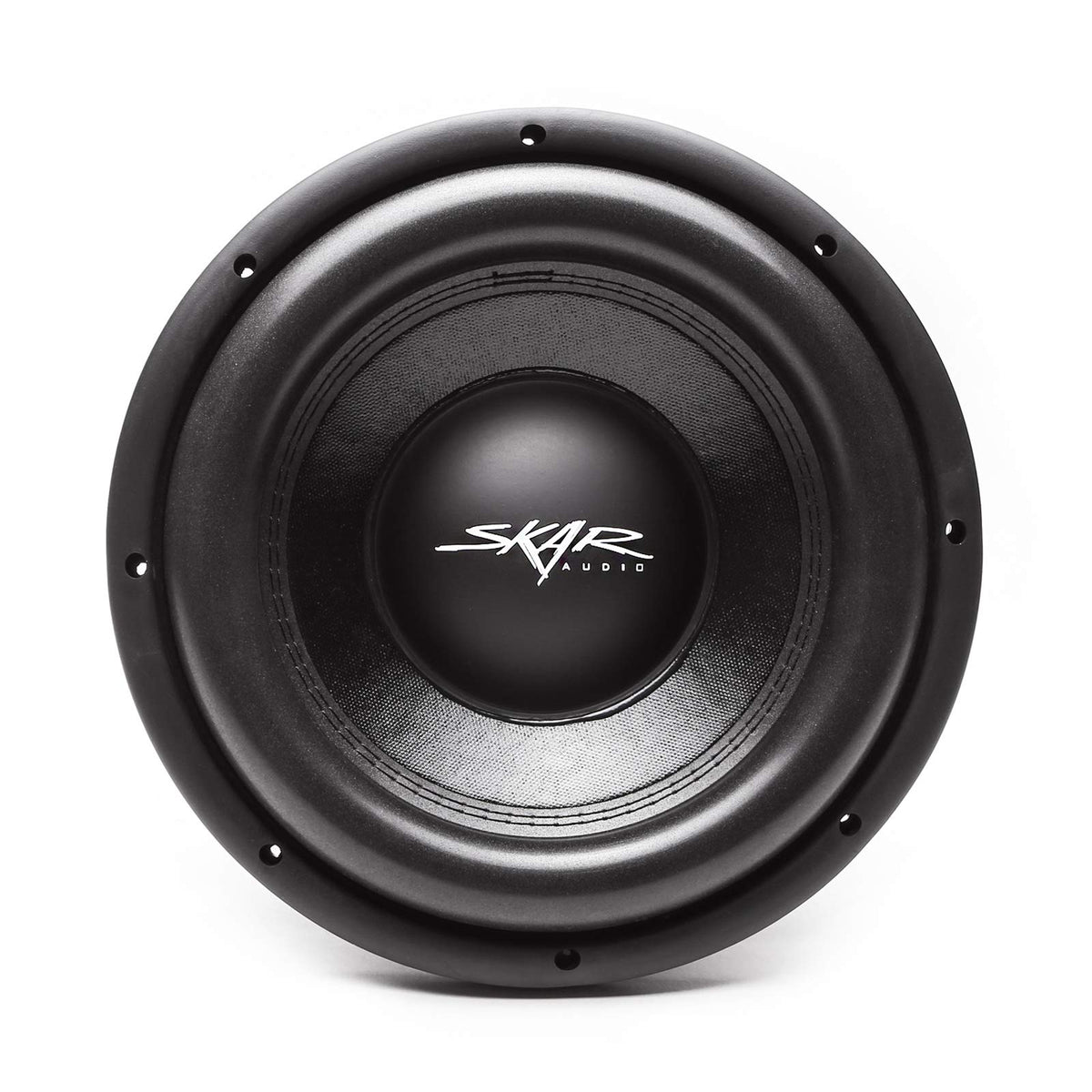 Skar Audio VD-10 D4 cone close-up reveals pressed paper construction and crisp mid-bass.