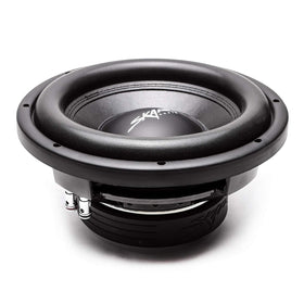 Skar Audio VD-10 D4 subwoofer front view shows compact shallow mount fit for tight spaces.