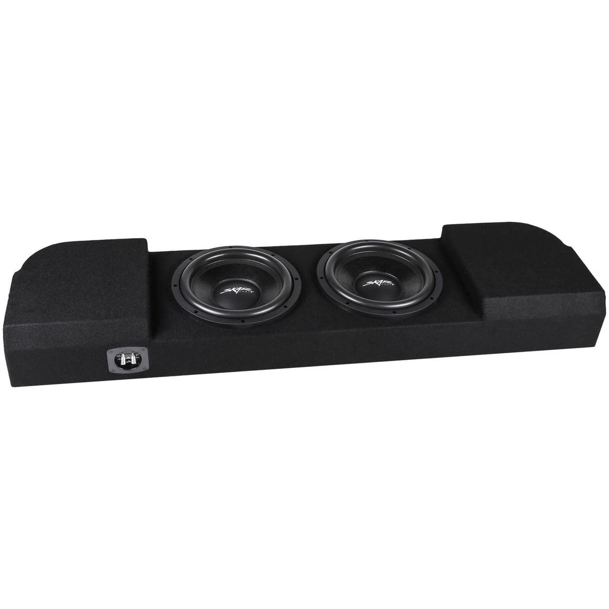Skar Audio VD Series dual-12 loaded enclosure for Ford Super Duty enhances bass response.