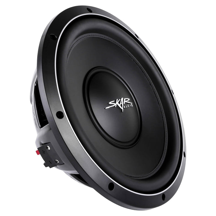 Skar Audio VS-12 D2 front view shows shallow-mount design for tight installs.