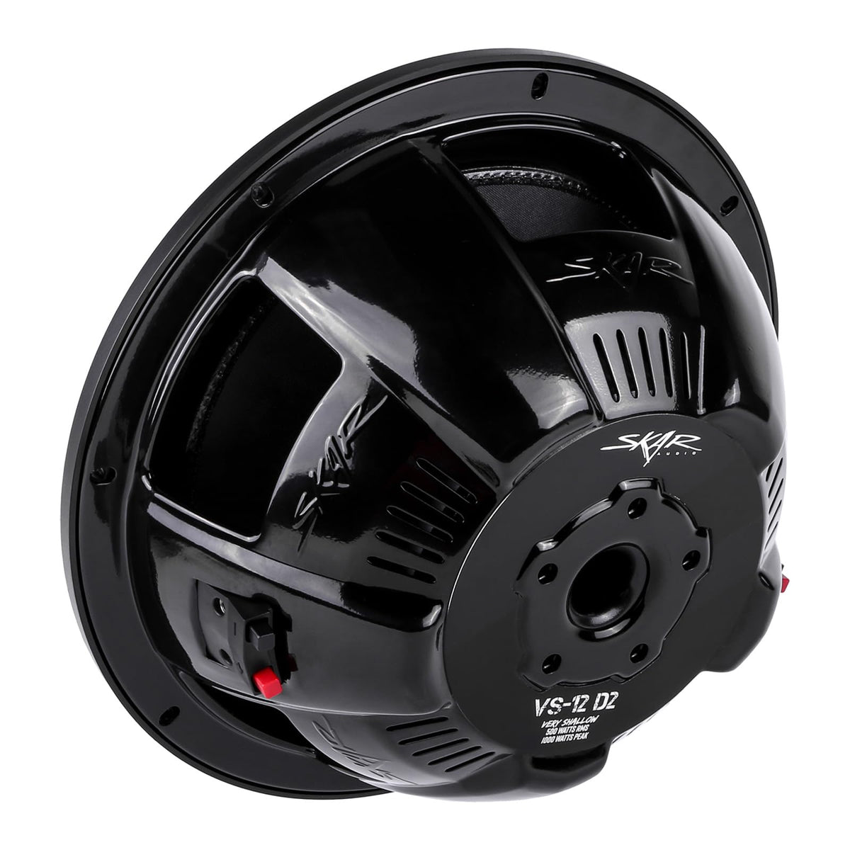 Skar Audio VS-12 D2 mounting depth close-up emphasizes 4.43 inch depth suitability.