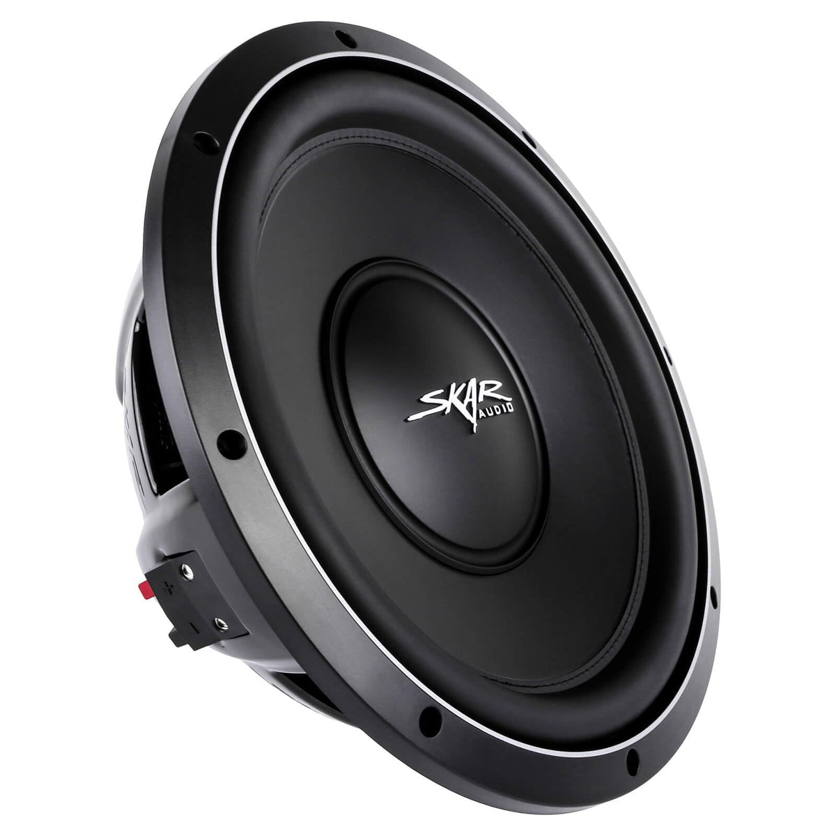 Skar Audio VS-12 D4 front view shows shallow-mount design for easy installation.