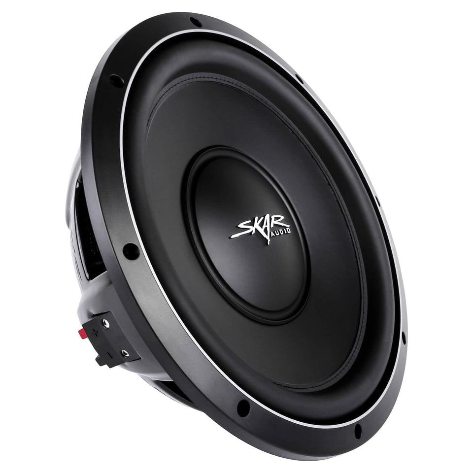 Skar Audio VS-12 D4 front view shows shallow-mount design for easy installation.