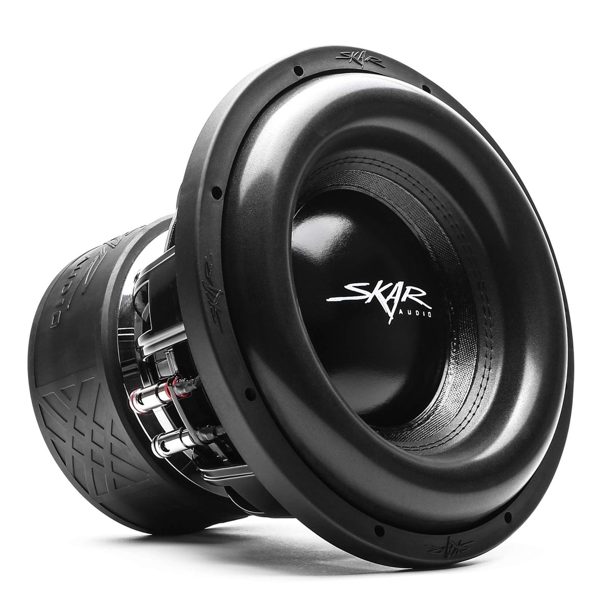 Skar Audio ZVX-12v2 subwoofer exterior angle showcases rugged build for deep bass