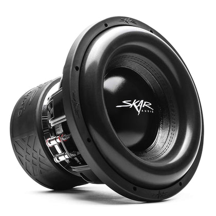 Skar Audio ZVX-12v2 subwoofer exterior angle showcases rugged build for deep bass