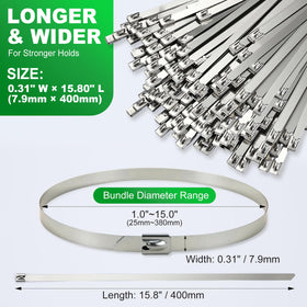 SKIKEN stainless steel zip tie showing frosted locking ball.