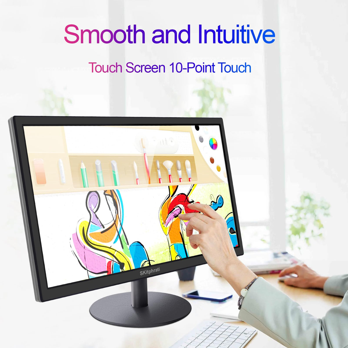 SKitphrati 18.5-inch touchscreen monitor ports HDMI and VGA enable versatile connections.