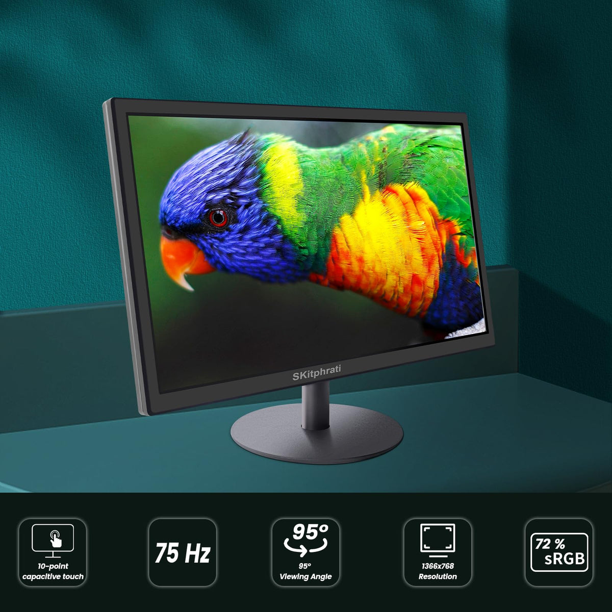 SKitphrati monitor side view highlighting compact profile for desk optimization.