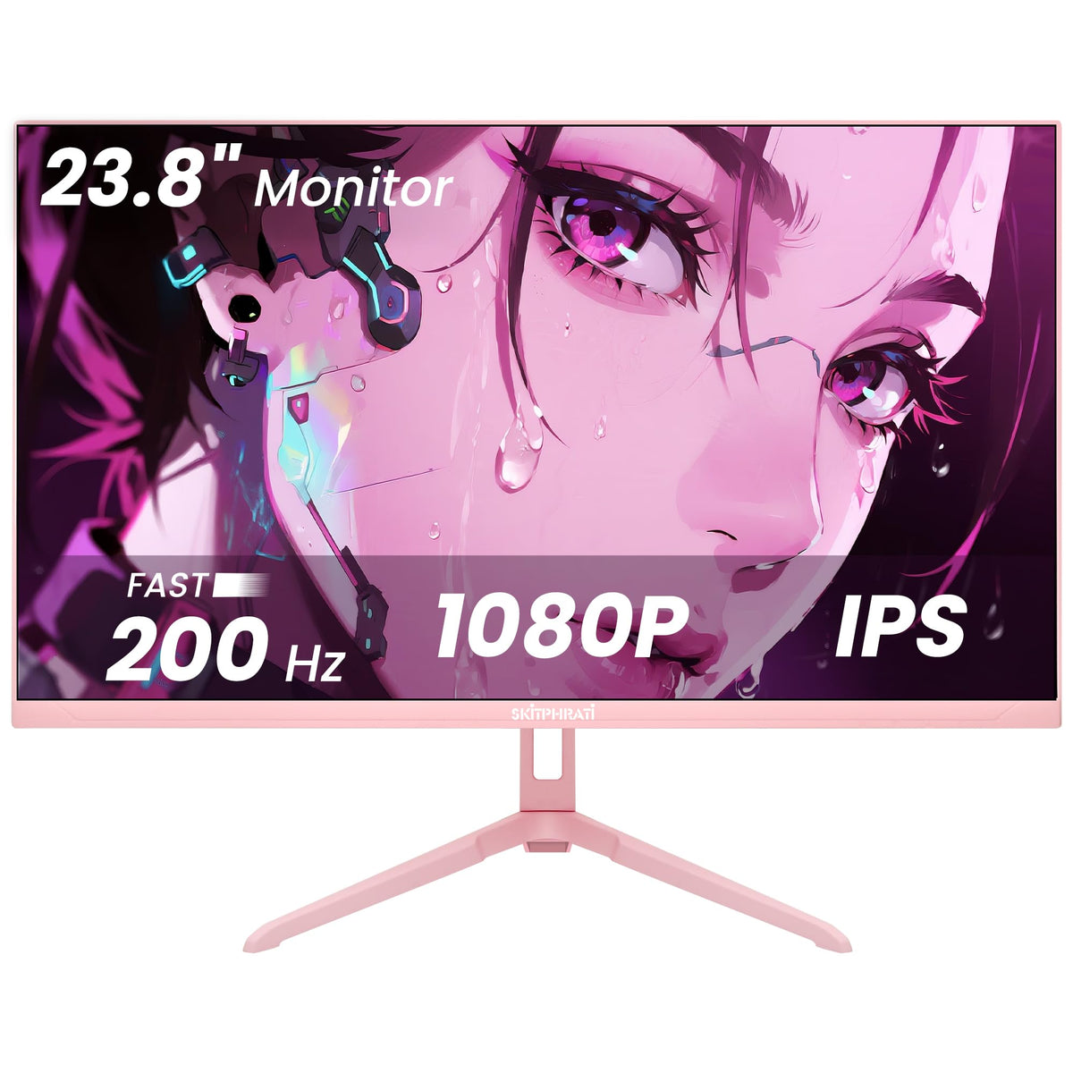 SKitphrati pink 24-inch monitor front view with 200Hz clarity for gaming