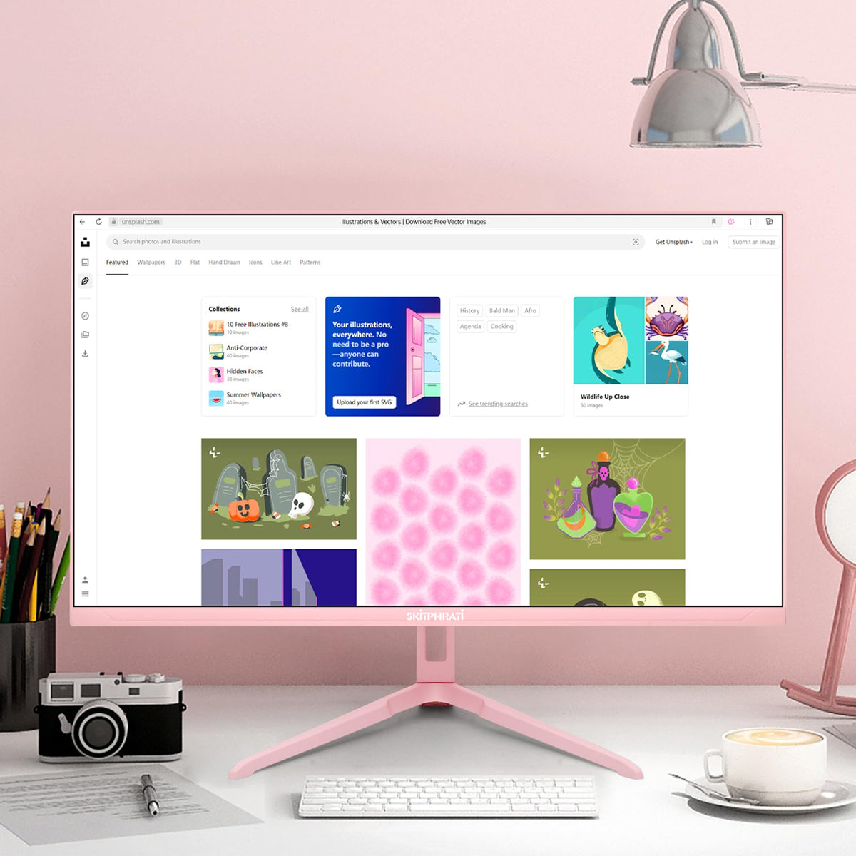 SKitphrati pink monitor IPS panel 1ms front view emphasizes vibrant colors and fast action