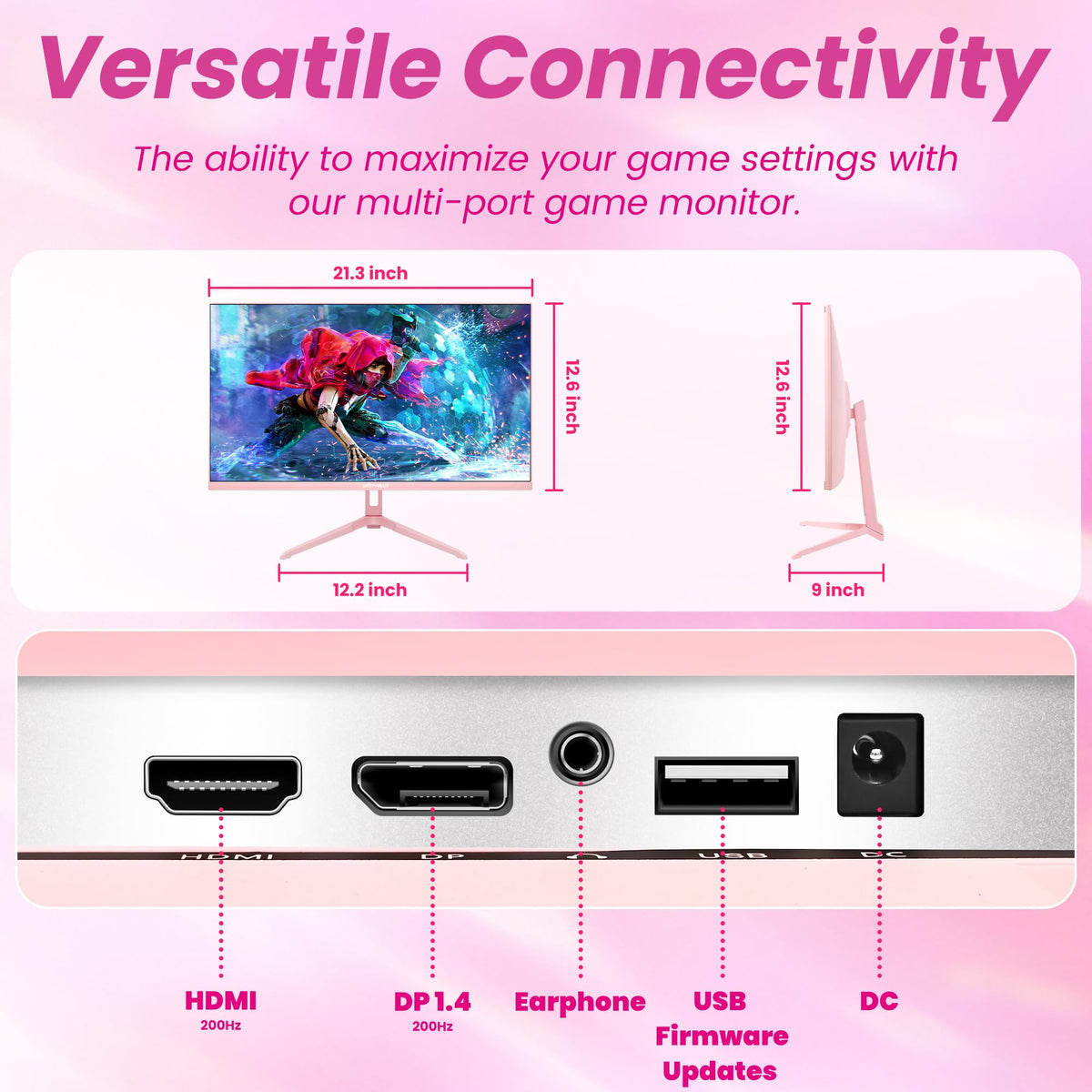 SKitphrati pink monitor side-angle highlight slim profile and color pop