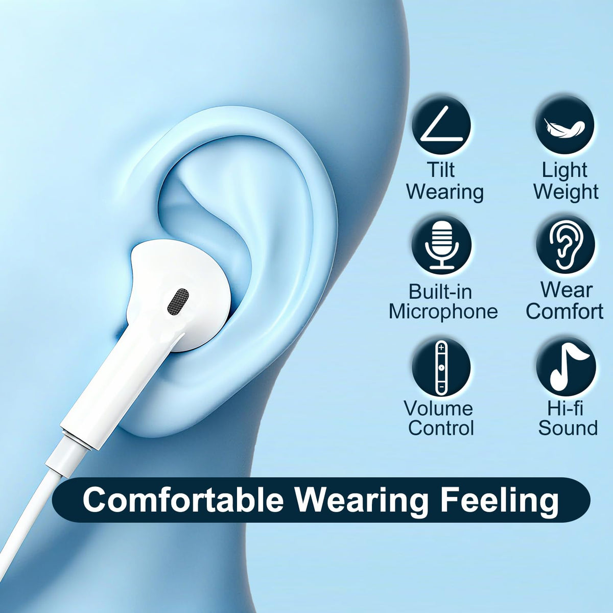 SKLNXAZ USB-C earbuds with mic and remote control for hands-free use.