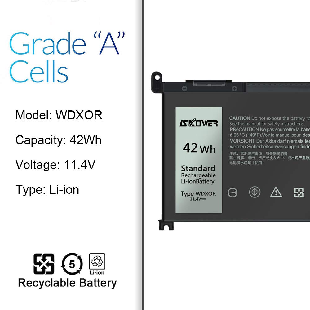 SKOWER WDX0R 42Wh battery connectors closeup showing compatibility interface.