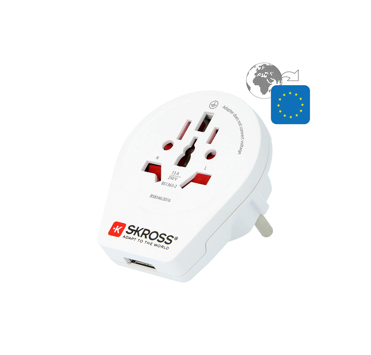 SKROSS world-to-europe USB travel adaptor white compact design for travel convenience