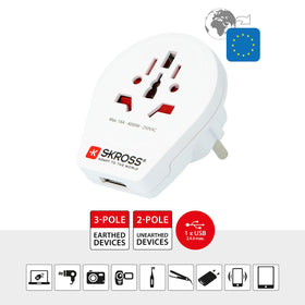 SKROSS adaptor white close-up multiple USB ports for on-the-go charging