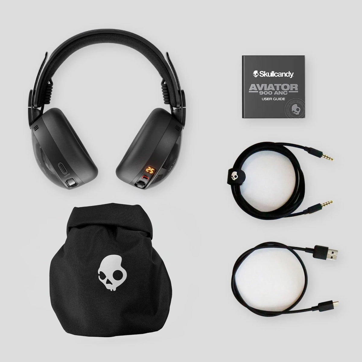 Aviator 900 ANC battery indicator and fast charging for long sessions.