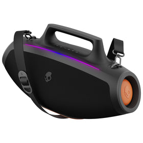 Skullcandy Barrel front view shows compact outdoor speaker and bold design