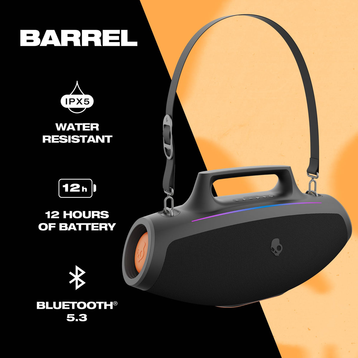 Skullcandy Barrel with LED lightshow mode for dynamic visuals