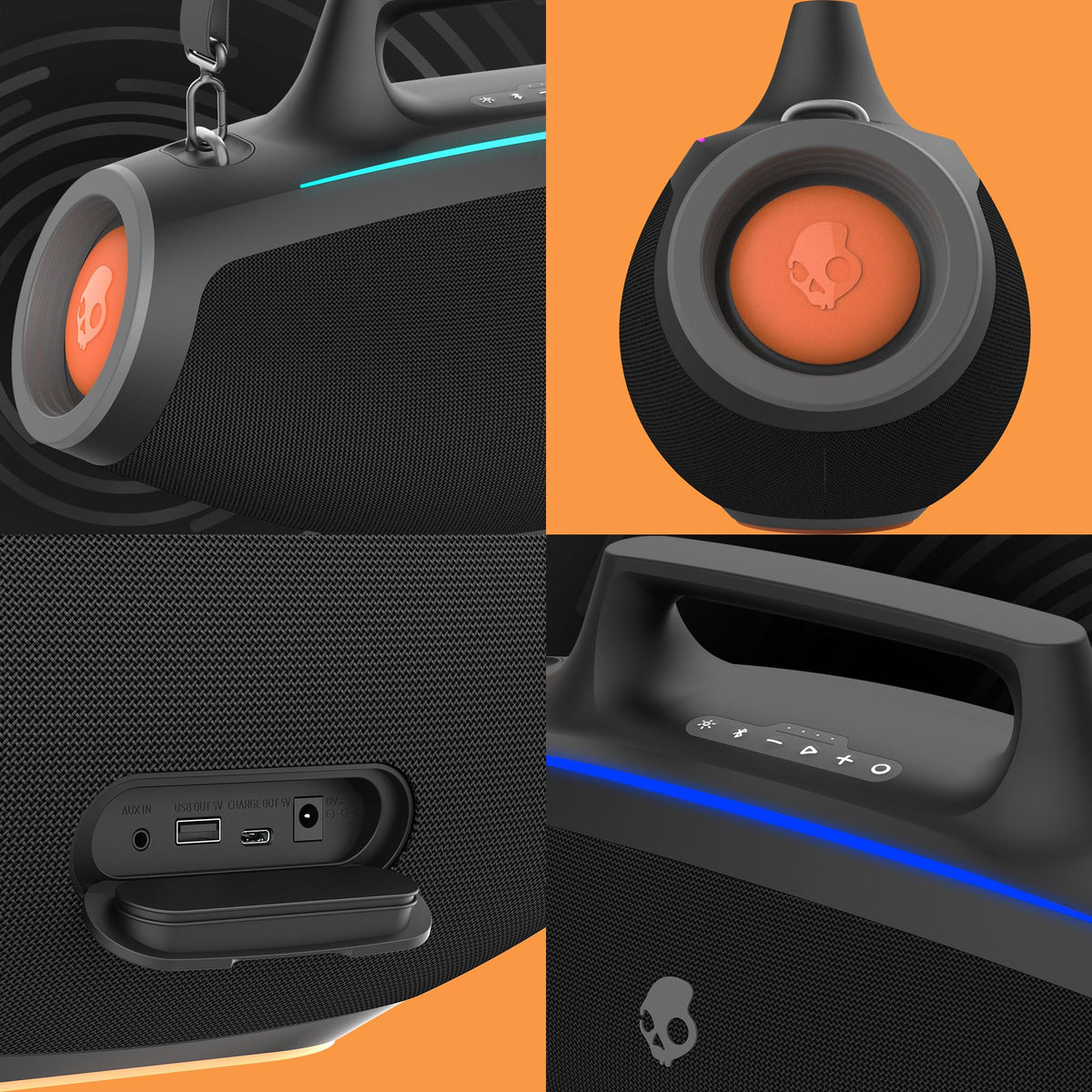 Skullcandy Barrel with nylon strap for easy carrying on the go