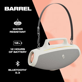 Skullcandy Barrel IPX5 water resistance helps you keep music flowing during light rain.
