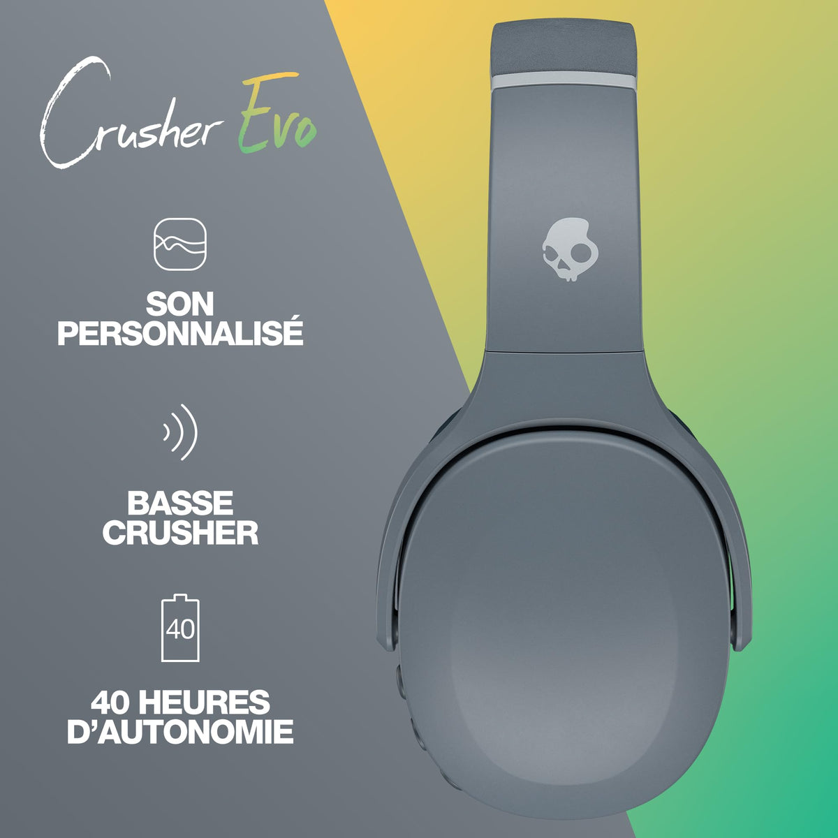 Skullcandy Crusher Evo folded for compact travel and portability.