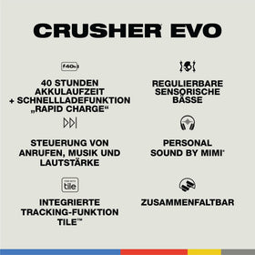 Rapid charge lets you power up on the go with Skullcandy Crusher Evo.
