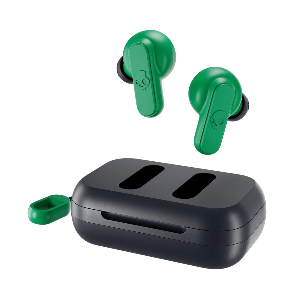 Skullcandy Dime 2 front view with charging case showing compact portability