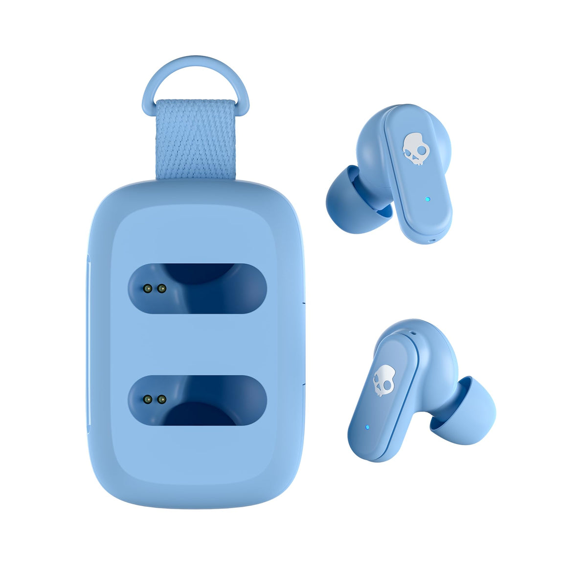 Skullcandy Dime 3 case next to everyday items showing pocket-friendly size