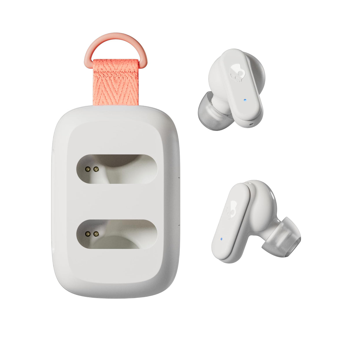 Skullcandy Dime 3 attached to a bag with integrated lanyard, keeps earbuds handy benefit