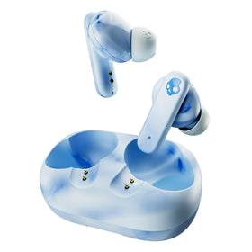 Skullcandy EcoBuds glacier-earbuds-in-case offer portable charging and style.