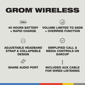 Rapid Charge on Skullcandy Grom provides hours of listening from a short top-up.