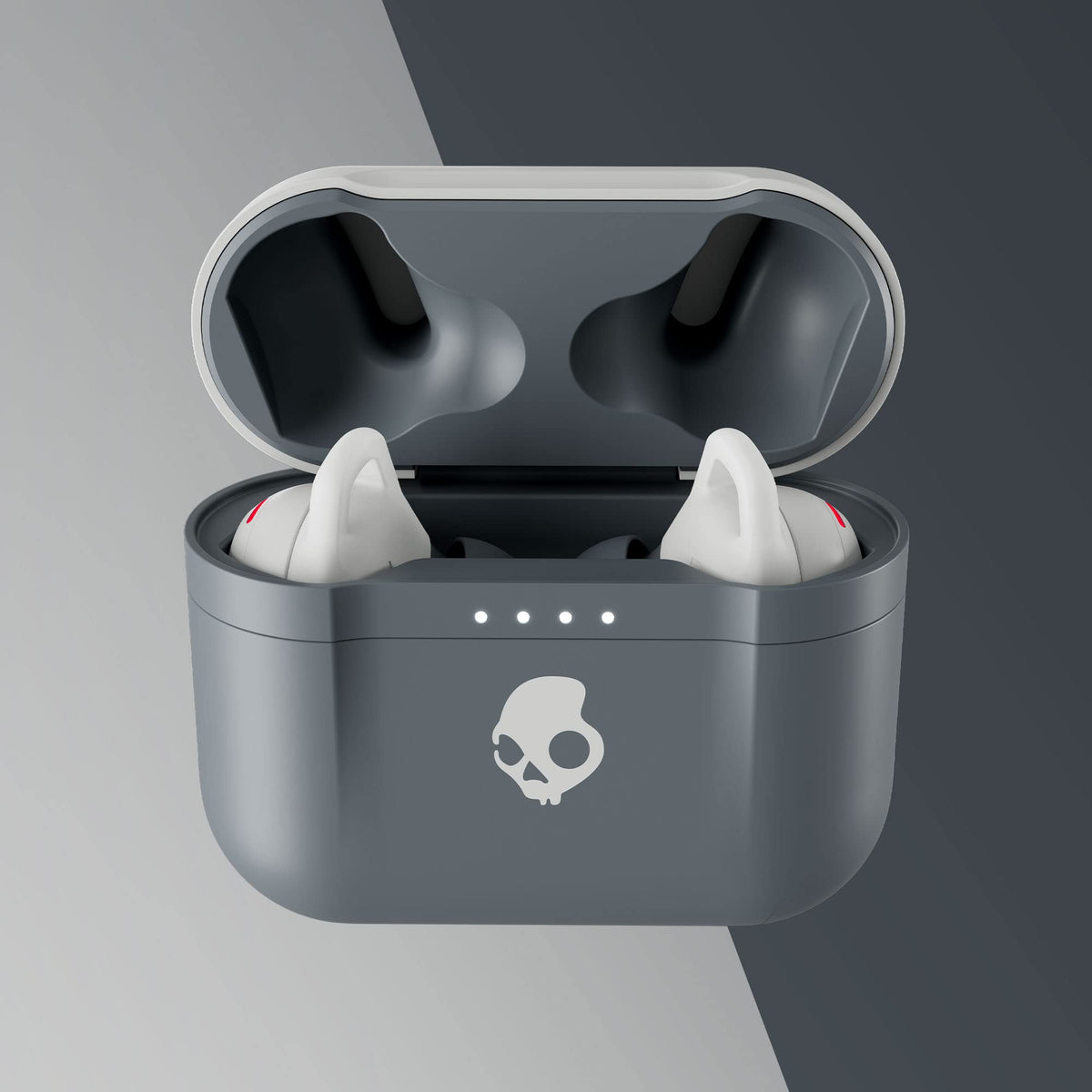 Skullcandy Indy Evo earbud close-up showing touch surface and mesh, improved fit