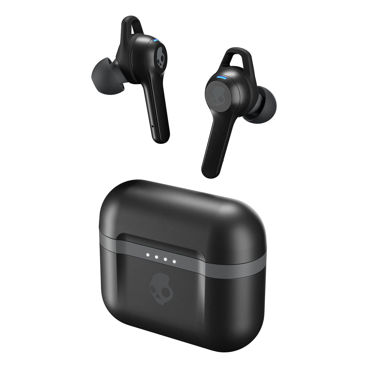 Skullcandy Indy Evo front view showing compact case and earbuds for convenient storage