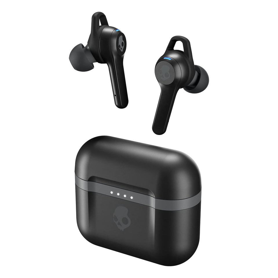 Skullcandy Indy Evo front view showing compact case and earbuds for convenient storage