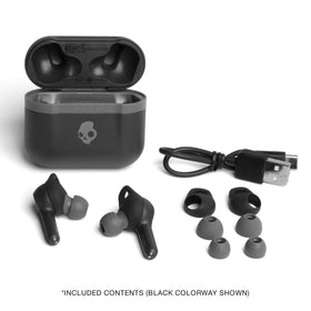 Skullcandy Indy Evo open charging case displaying earbuds and long battery advantage