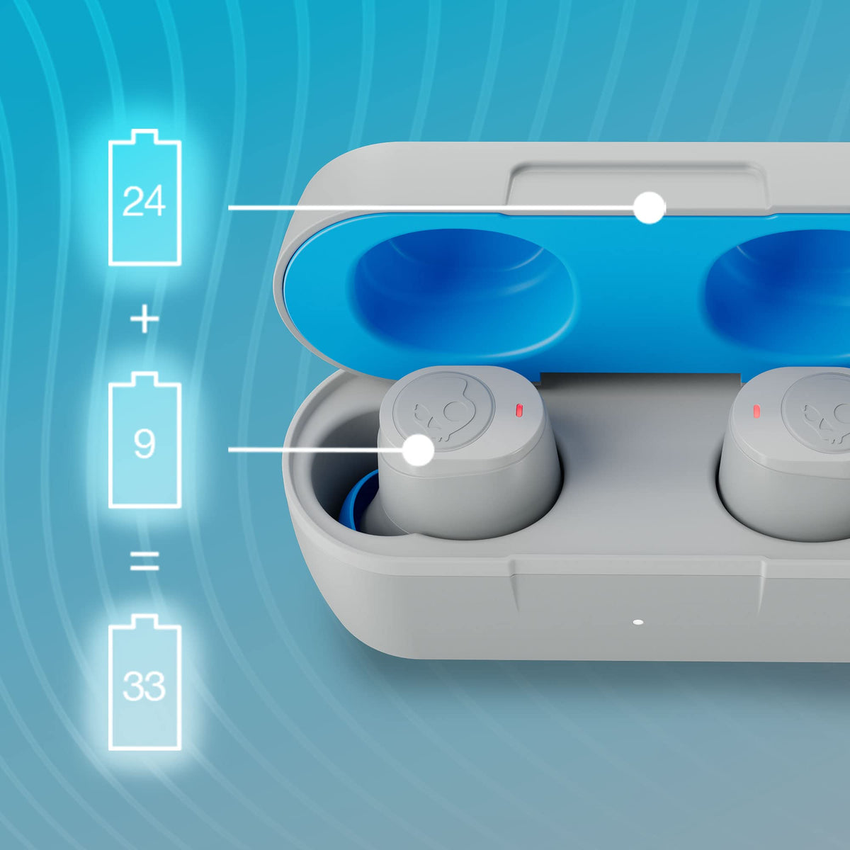 Skullcandy Jib True 2 earbud close-up highlighting textures and button control for easy use