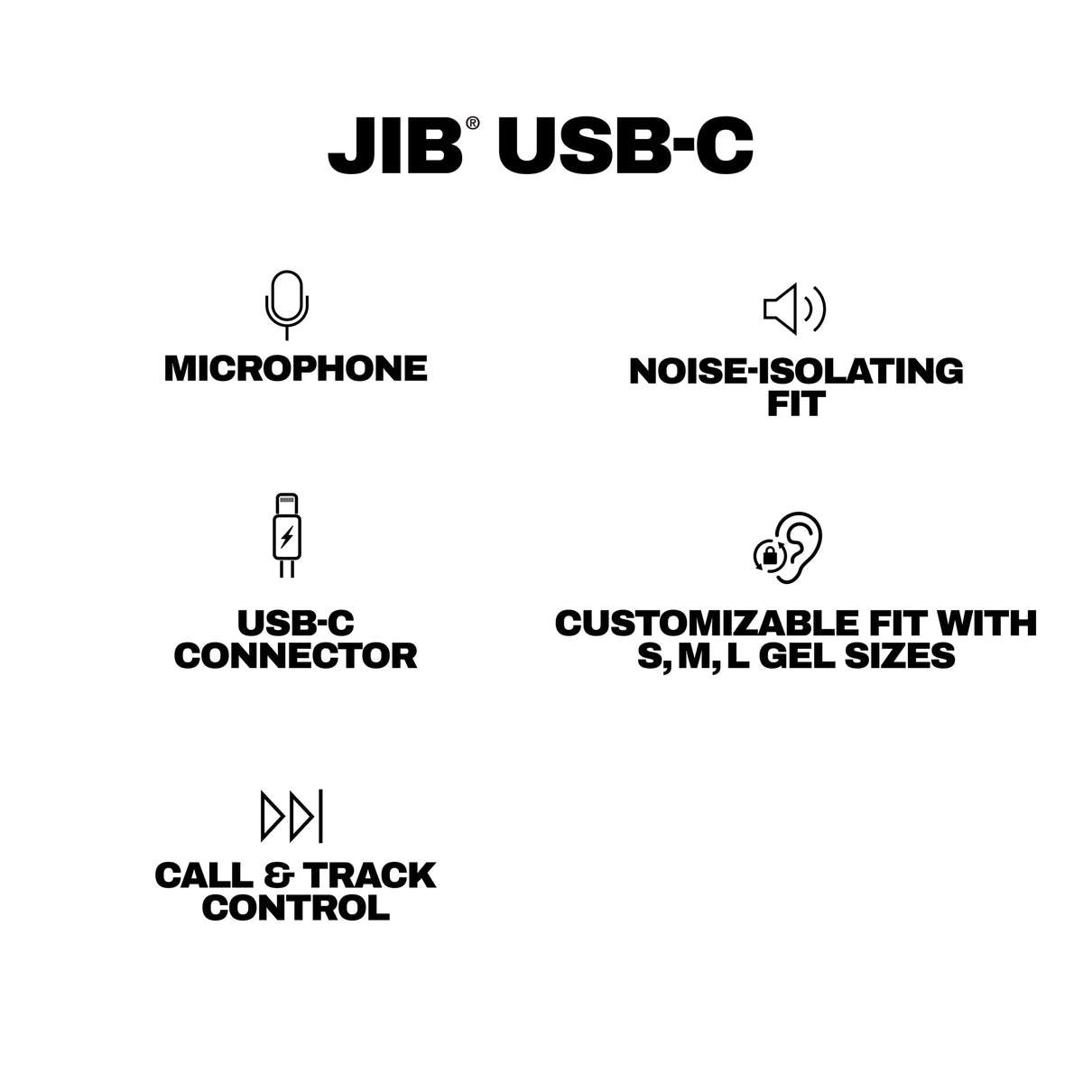 Skullcandy Jib USB-C ear gels in three sizes ensure a secure fit.