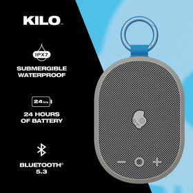 Skullcandy Kilo clipped by anodized carabiner for secure hands-free carry benefit