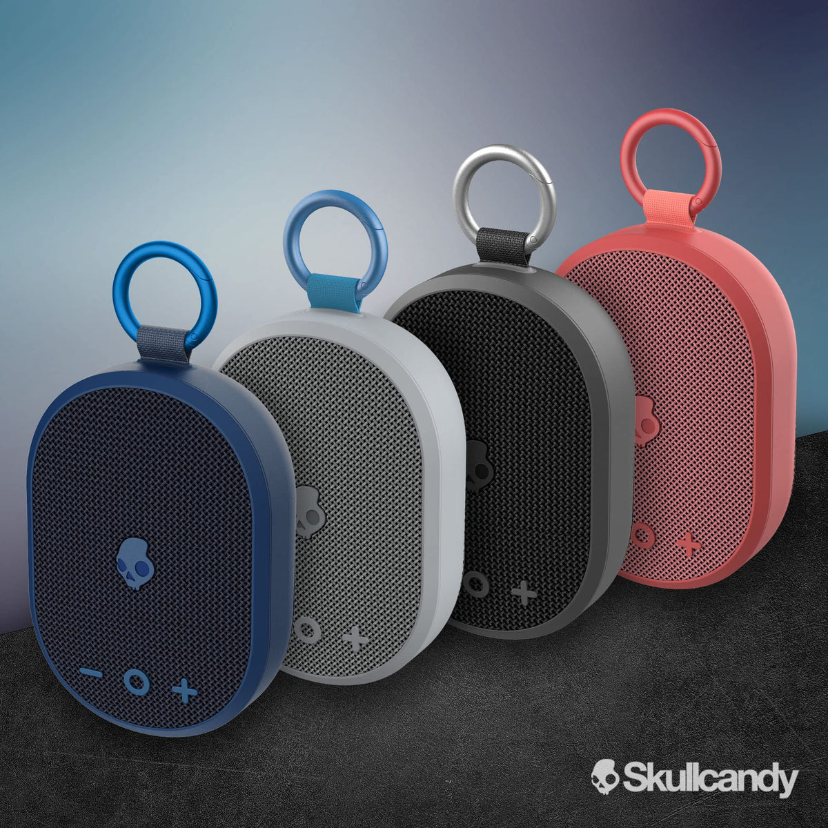 Two Skullcandy Kilo speakers paired together showing wider stereo sound benefit