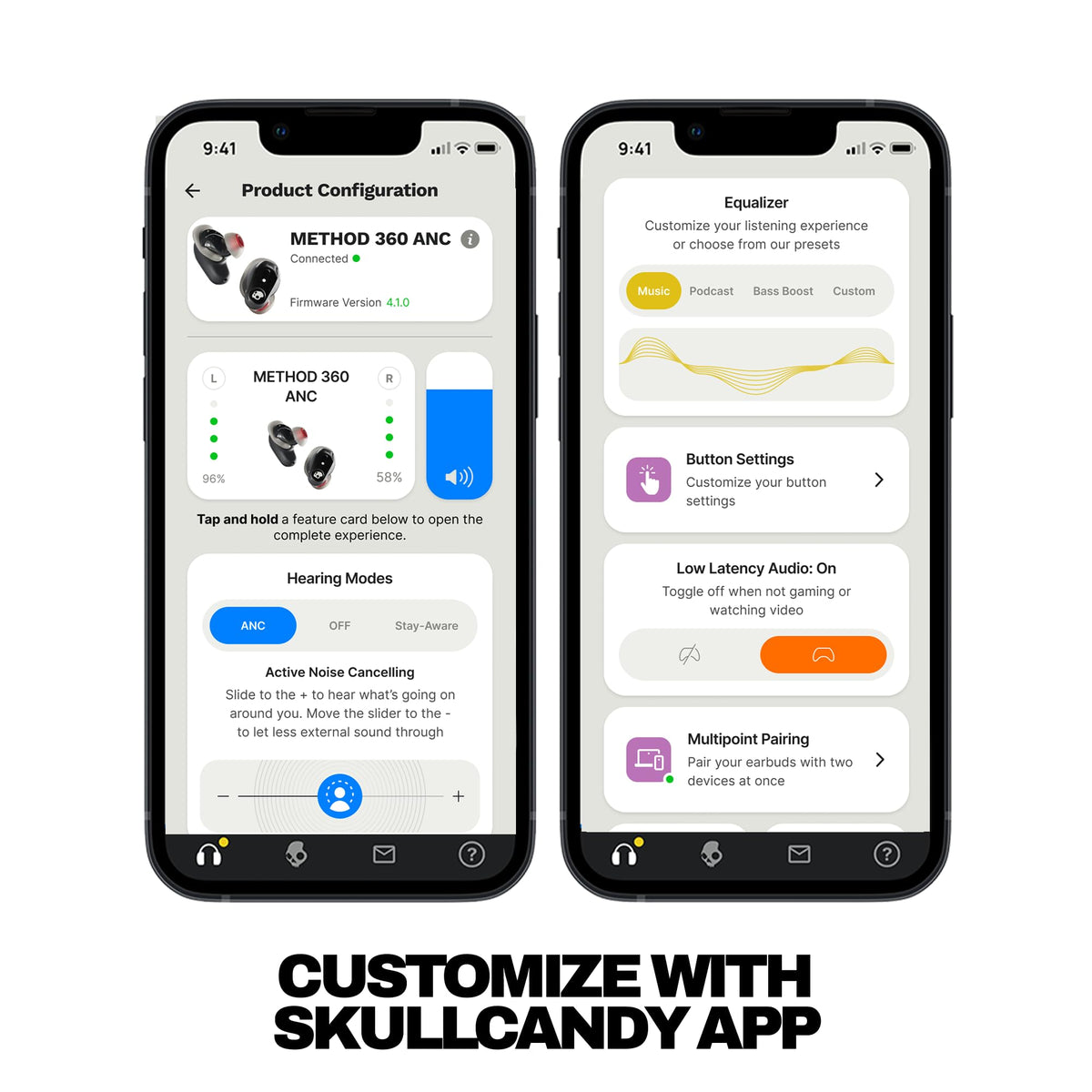 Skullcandy Method 360 ANC earbuds clip design attached to bag for portability
