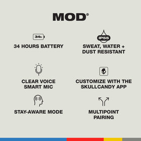 Person wearing Skullcandy Mod in-ear illustrating secure fit and workout stability