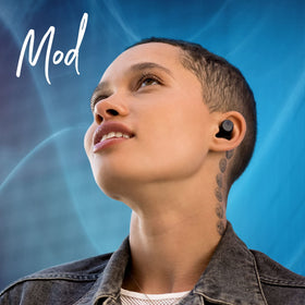 Skullcandy Mod earbuds on runner commuting outdoors showing sweat and water resistance