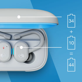 Skullcandy Push Active earhook close-up showing flexible fit for secure workouts