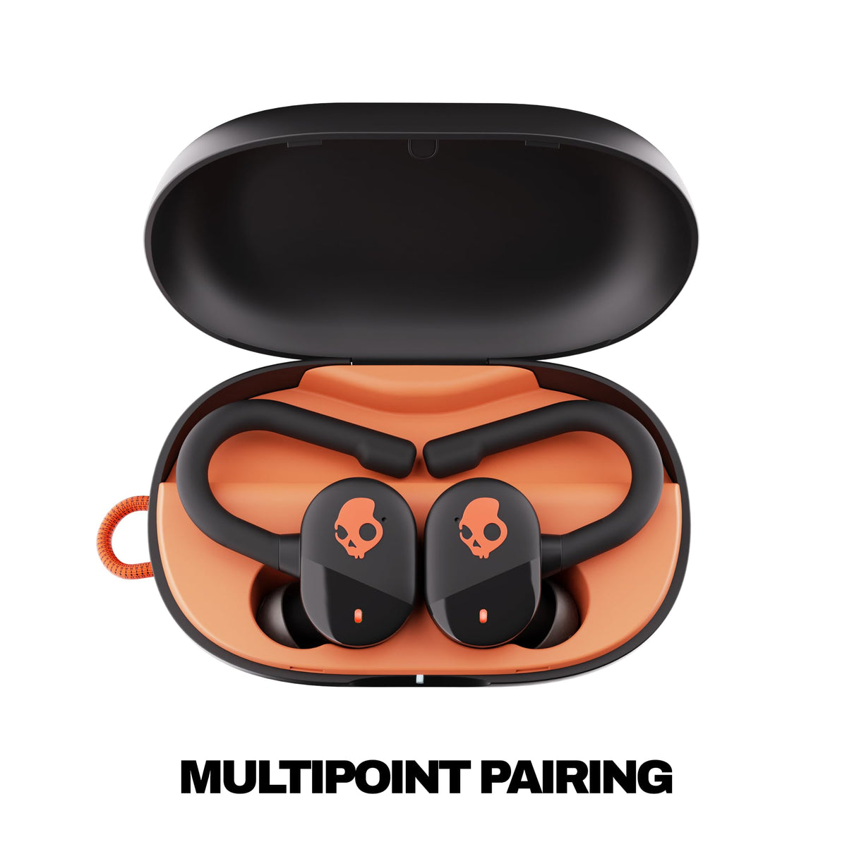 Charging case open reveals extended battery for all-day listening