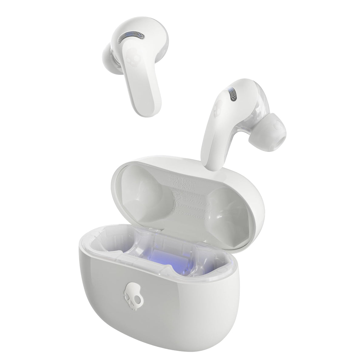 Skullcandy Rail ANC earbuds in case, showing portable charging and ANC
