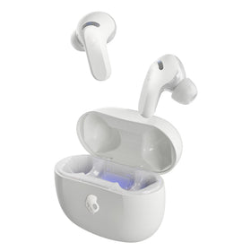 Skullcandy Rail ANC earbuds in case, showing portable charging and ANC