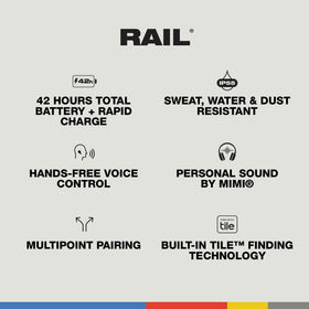 Skullcandy Rail worn by runner demonstrating secure fit and water resistance during exercise