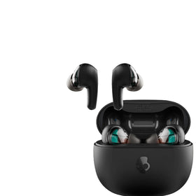 Skullcandy Rail XT earbuds worn for immersive bass and comfort