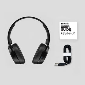 Skullcandy Riff Wireless 2 aux cable and ports highlighting wired listening option
